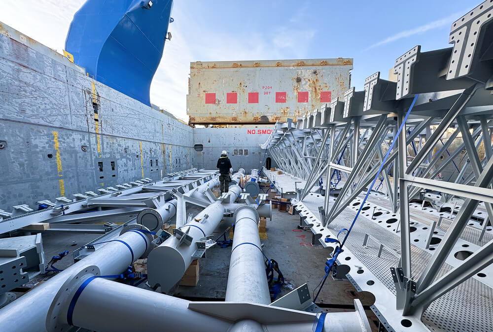 Heavy Telescope components loaded on cargo ship